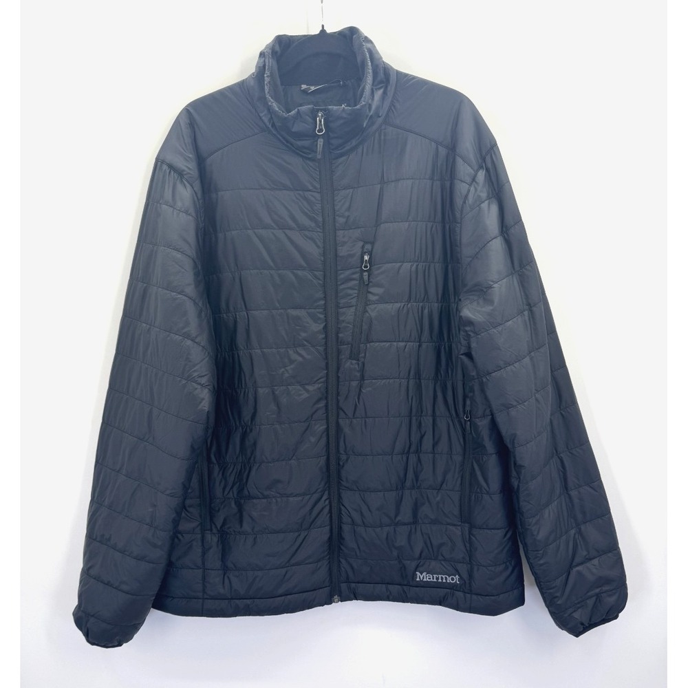 Marmot Mens Calen Black Puffer Down Jacket XL Zip Pockets Logo Cinch Outdoors